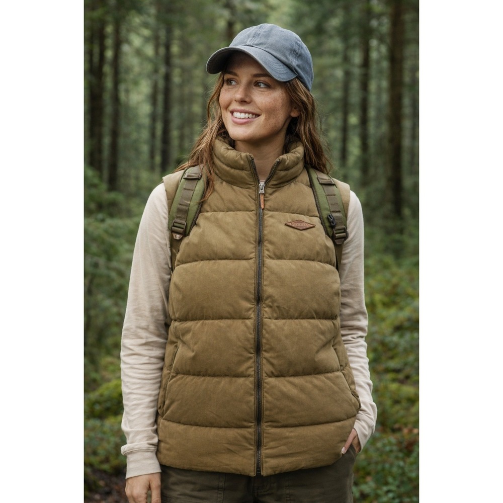 Merrell Quilted Puffer Vest Down Filled Tan Full Zip Insulated Outdoor Women's M
